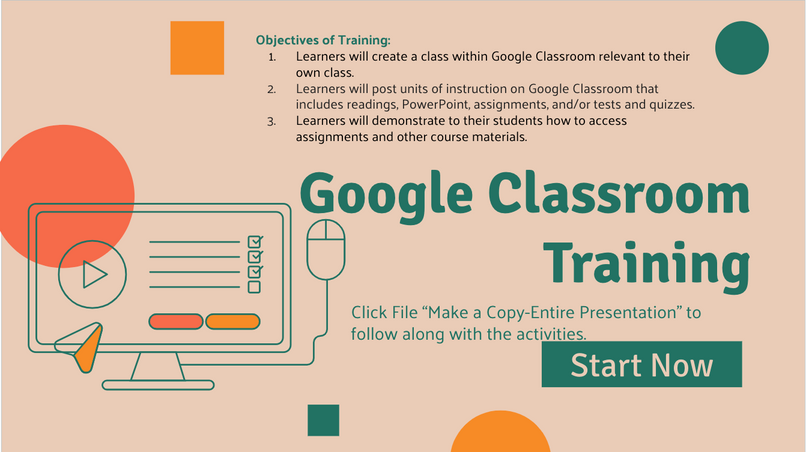 Interactive virtual training for Google Classroom LMS implementation designed on Google Docs.